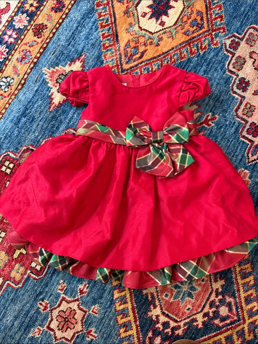 Bonnie Jean Red Holiday Party Dress with Plaid Bow